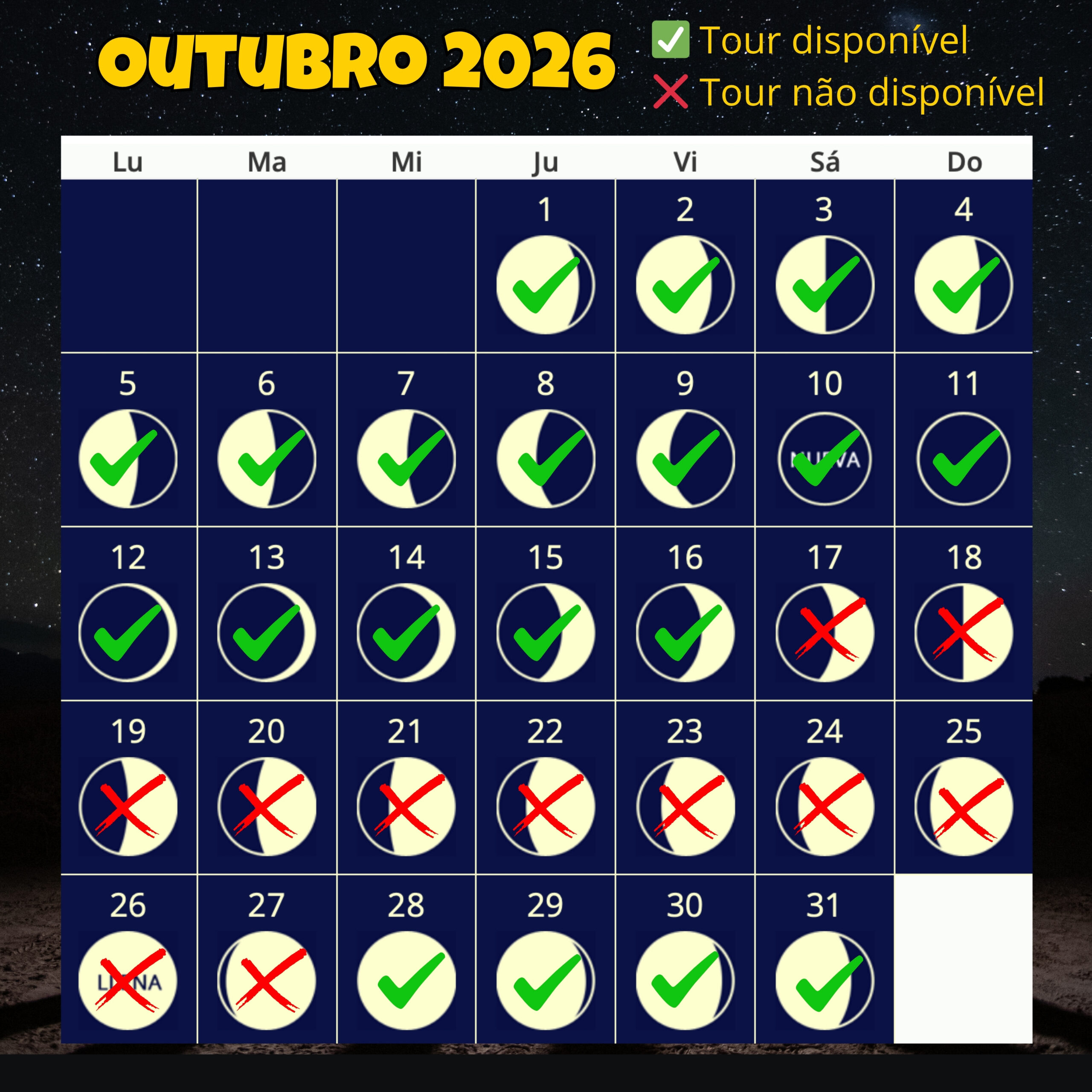 Calendario lunar de Octubre 2026