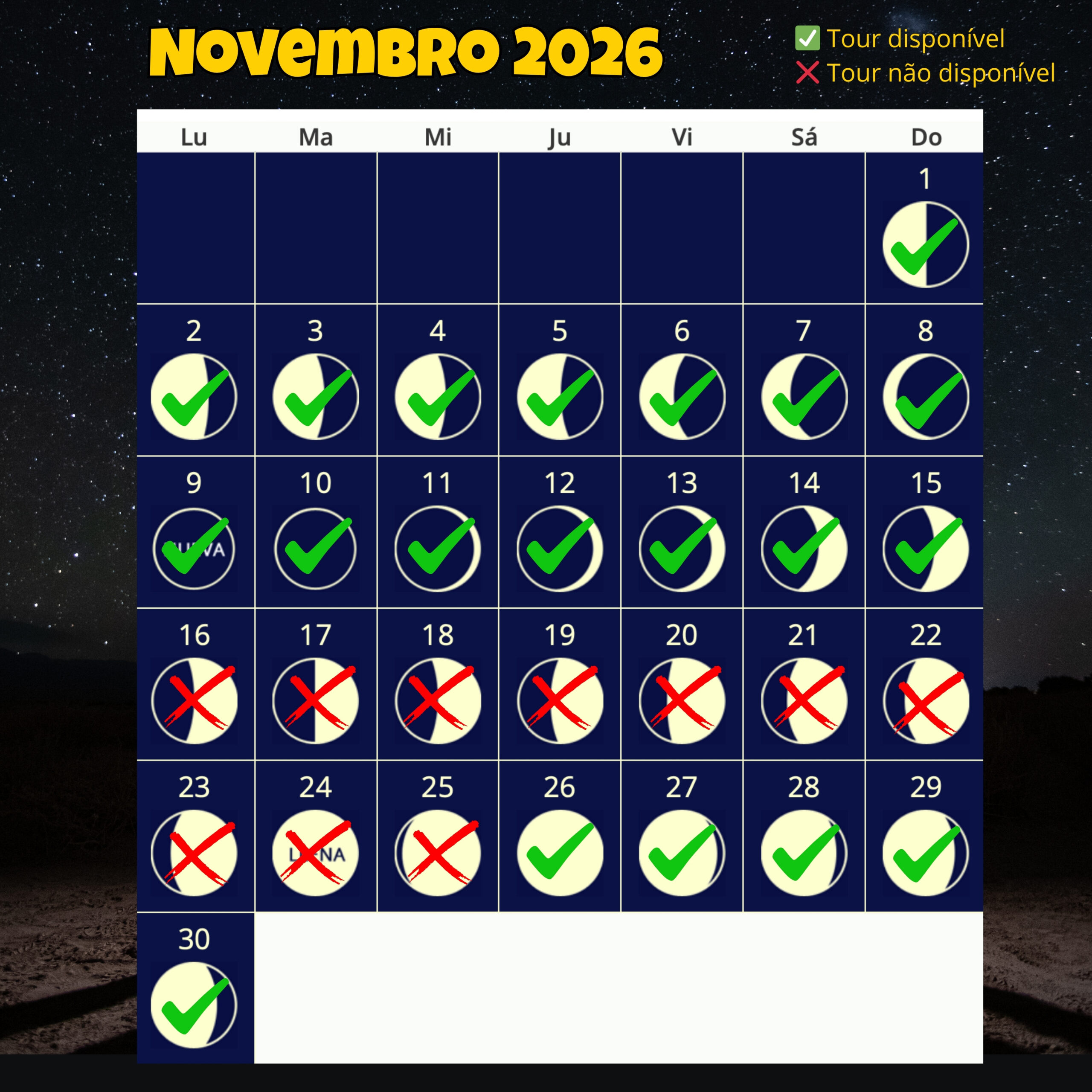 Calendario lunar de Noviembre 2026