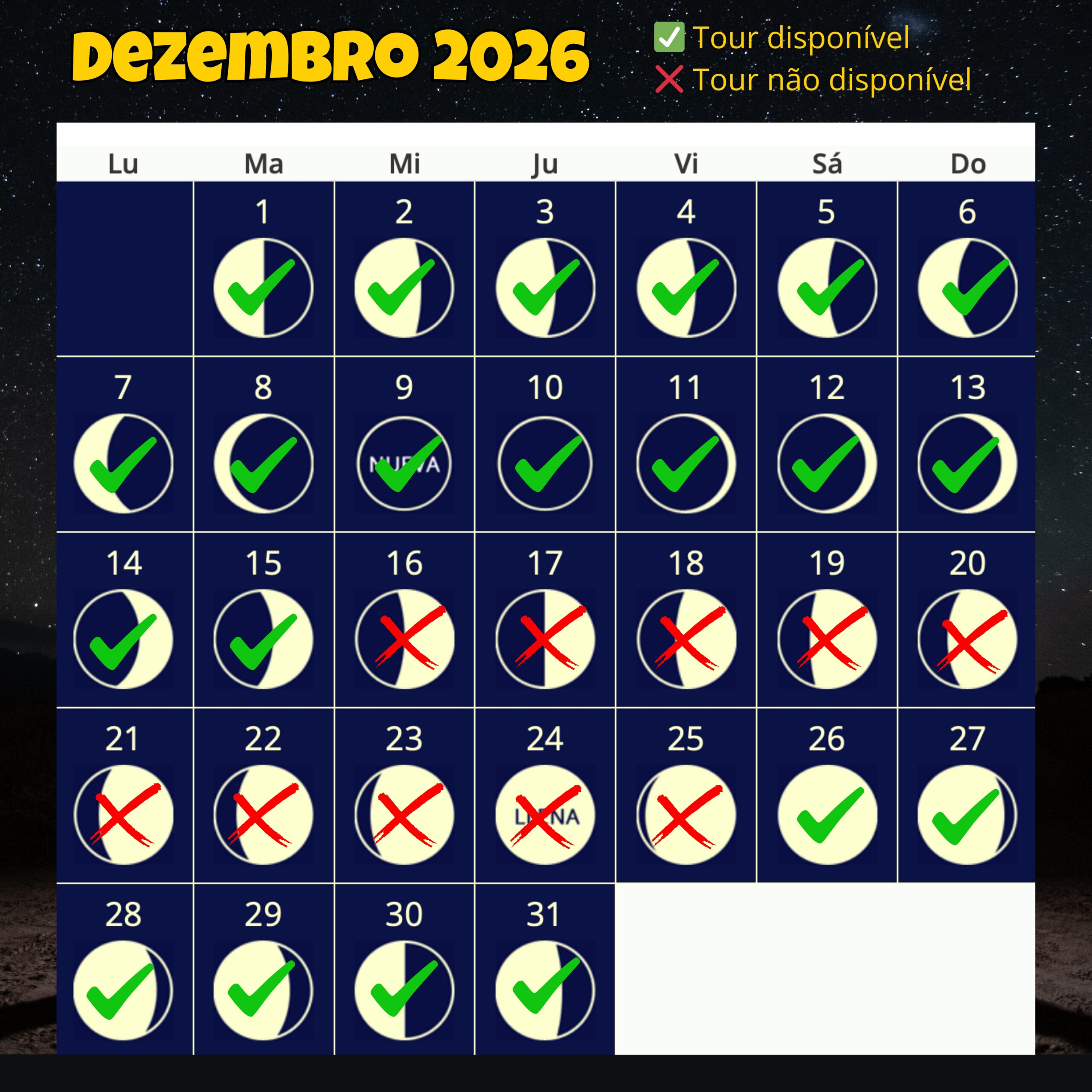 Calendario lunar de Diciembre 2026